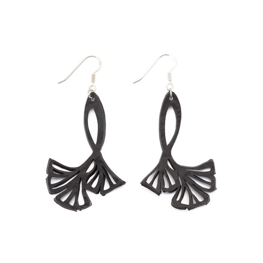 Fan Leaf Recycle Rubber Clover Earrings-1