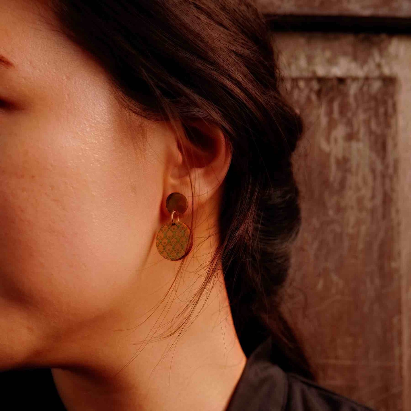Grinsing Recycled Wood Earrings-2